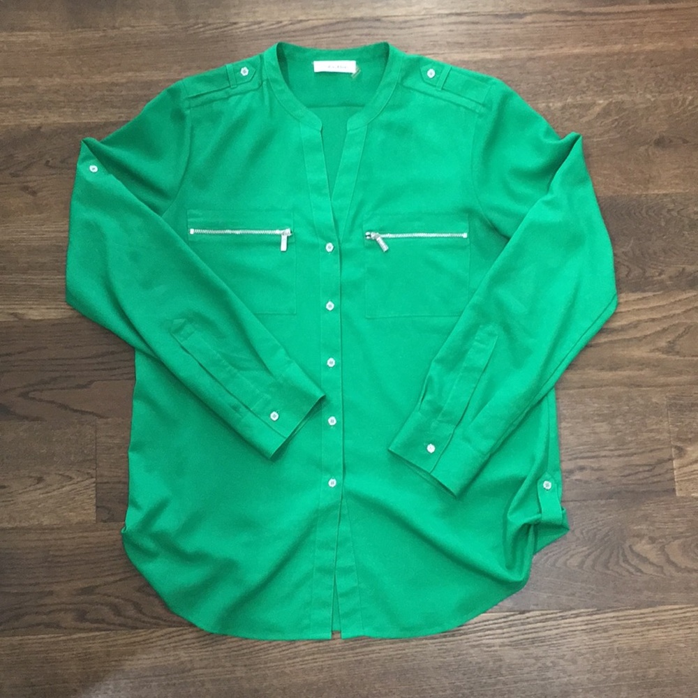 Green, chiffon Calvin Klein blouse!